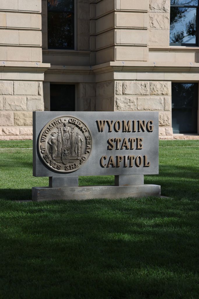 Wyoming State Capitol sign in Cheyenne, a key government landmark